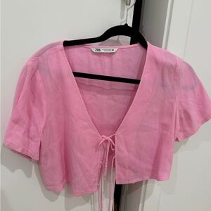 Zara Blush Pink Tie-Front Blouse